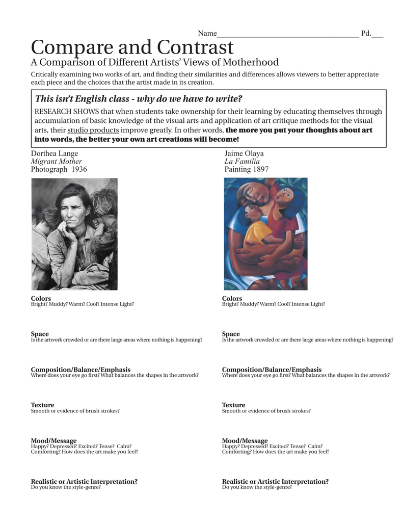 compare and contrast two works of art essay