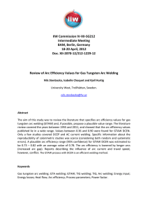 Review on arc efficiency values for Gas Tungsten Arc Welding