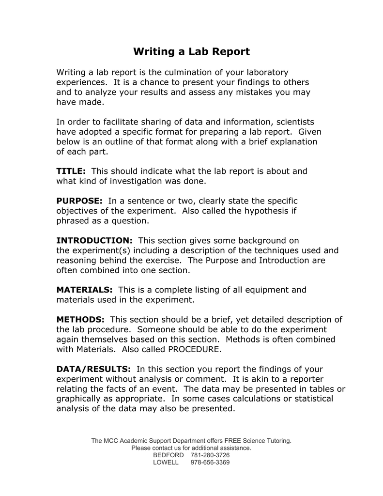 how to write results section of lab report example