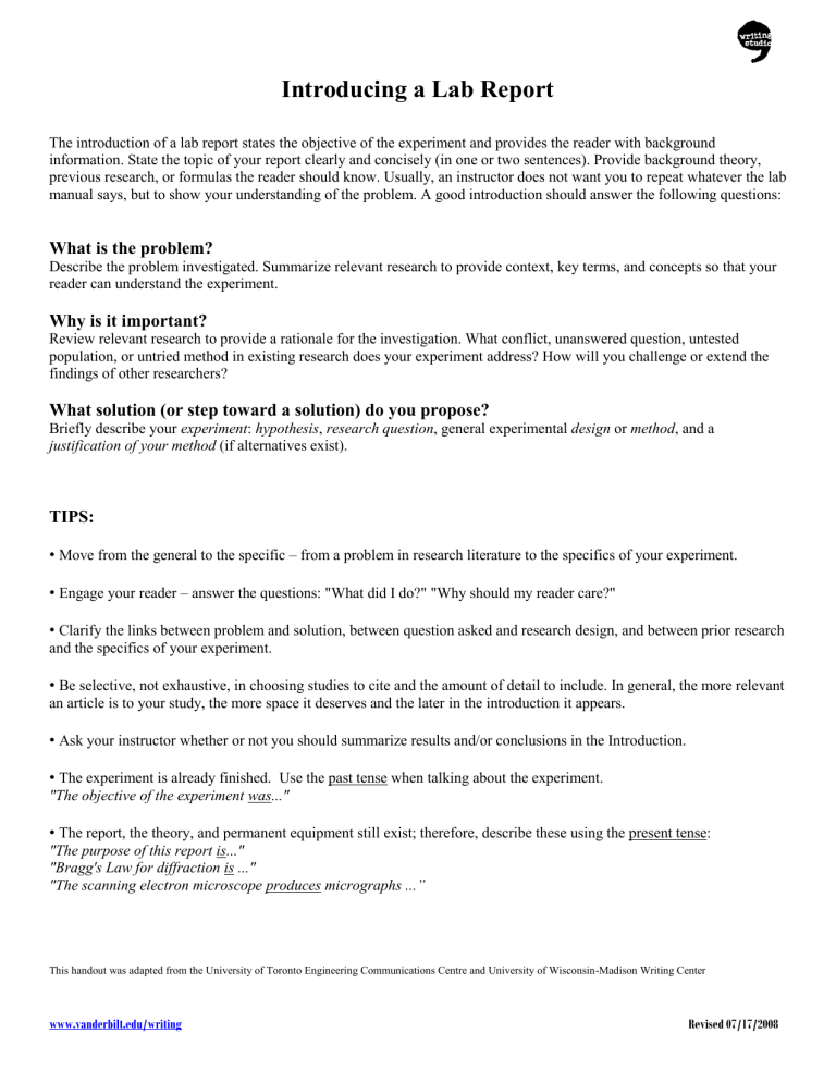 Lab Reports Introductions Discussion Sections