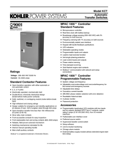 Automatic Transfer Switches Model KCT Ratings Standard