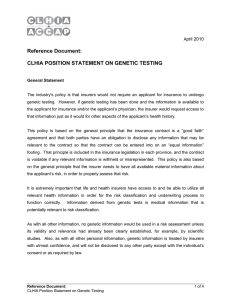 CLHIA POSITION STATEMENT ON GENETIC TESTING