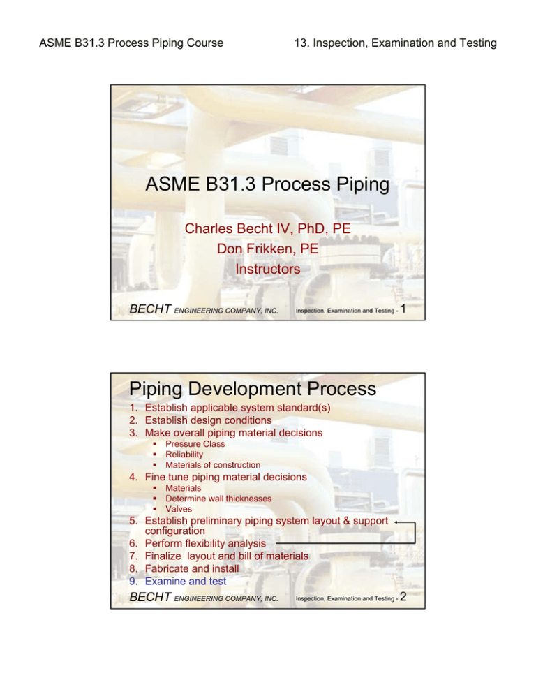Asme B313 Process Piping Piping Development Process