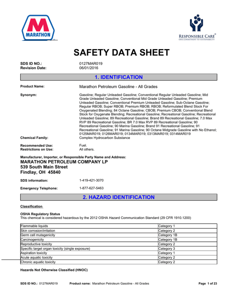 safety data sheet Marathon Petroleum Corporation