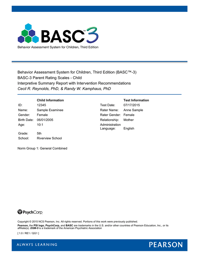 Basc 3 Self Report Template Card Template