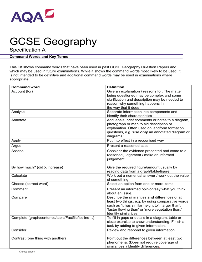 GCSE Geography Teaching Guidance Command Words