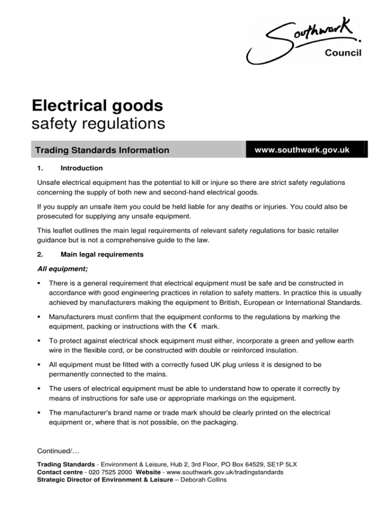 Electrical goods safety regulations