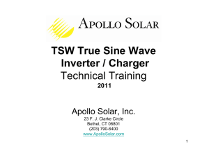TSW True Sine Wave Inverter / Charger Technical Training