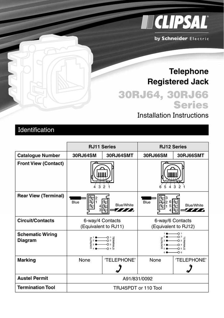 Installation Instructions F794 04, Telephone Socket Wiring Diagram Australia