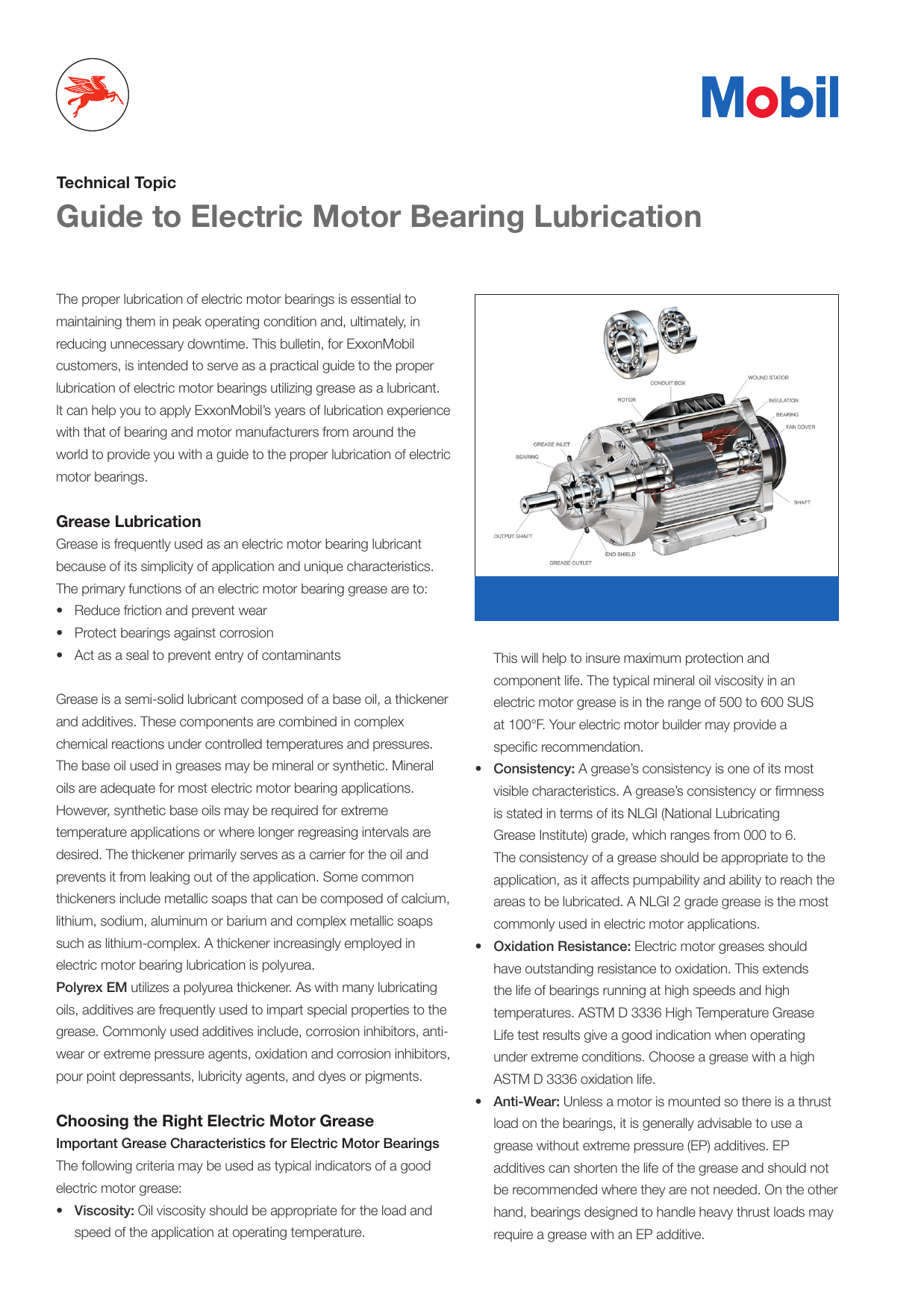 How to choose grease for electric motor bearings Mobil™