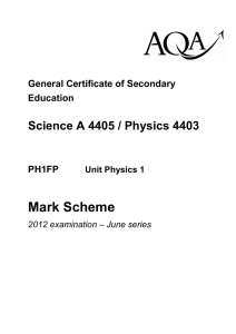 GCSE Physics (Science A) Mark Scheme June 2012