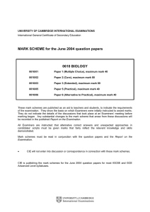 MARK SCHEME for the June 2004 question papers 0610 BIOLOGY