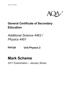 GCSE Physics Mark Scheme Unit 2 Physics (Higher)