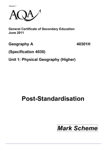 GCSE Geography (Specification A) Mark Scheme Unit 1H