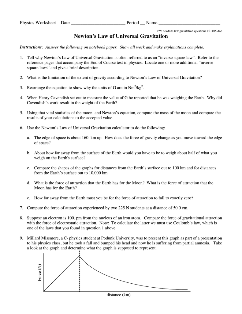 Law Of Universal Gravitation Worksheet 7 1 Answers Worksheetpedia