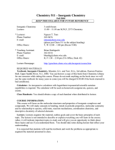 Chemistry 511 – Inorganic Chemistry