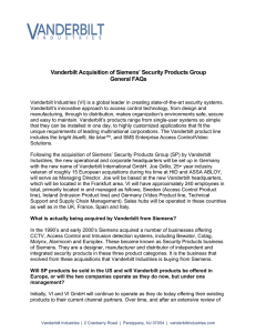 Vanderbilt Acquisition of Siemens` Security Products Group General