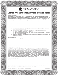 LIMITED FIVE YEAR WARRANTY FOR INTERIOR DOORS