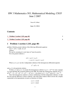 HW 3 Mathematics 503, Mathematical Modeling, CSUF June 2 2007