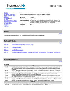 7.01.87 Artificial Intervertebral Disc: Lumbar Spine