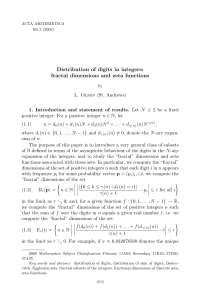 Distribution of digits in integers: fractal dimensions and zeta functions