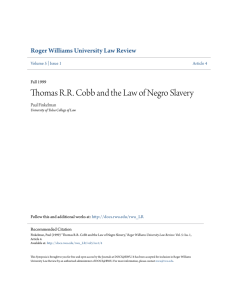 Thomas RR Cobb and the Law of Negro Slavery