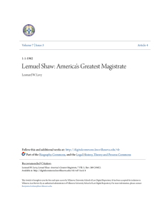 Lemuel Shaw: America`s Greatest Magistrate