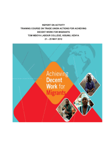 Report on Activity Trade Union Actions for Achieving