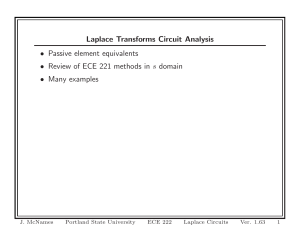 Laplace Transforms Circuit Analysis • Passive element equivalents
