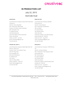 IN PRODUCTION LIST July 22, 2015 FEATURE FILM