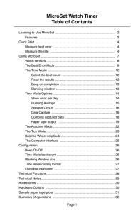 MicroSet Watch Timer Table of Contents