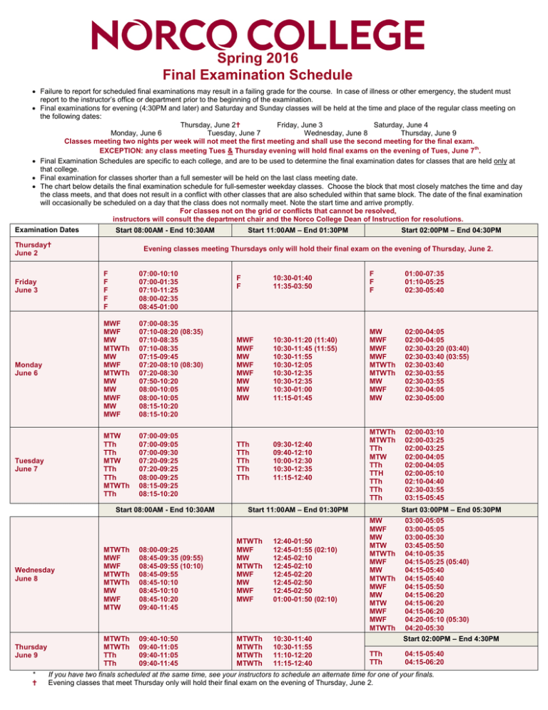 Final Exam Schedule