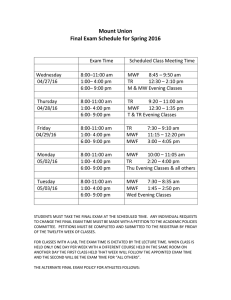 Mount Union Final Exam Schedule for Spring 2016