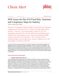 DOE Issues Part 810 Final Rule - Pillsbury Winthrop Shaw Pittman