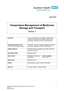 Temperature Management of Medicines Storage and Transport