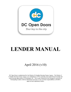 lender manual - District of Columbia Housing Finance Agency