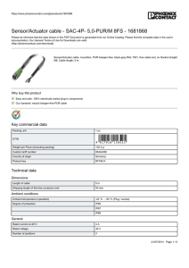 Sensor/Actuator cable - SAC-4P- 5,0-PUR/M 8FS - 1681868