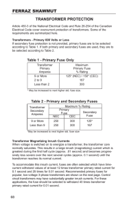 Transformer data and overcurrent protection