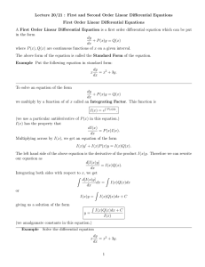 Lecture 20/21 : First and Second Order Linear Differential Equations