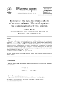 Existence of one-signed periodic solutions of some second