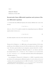 Second order linear differential equations and systems of lin ear