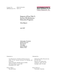 Impacts of Four Title V, Section 510 Abstinence Education Programs.