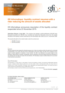 Gfi Informatique: liquidity contract resumes with a rider reducing the