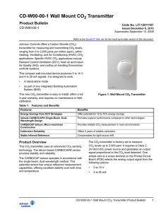 CD-W00-00-1 Wall Mount CO2 Transmitter Product Bulletin