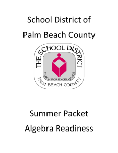 School District of Palm Beach County Summer Packet Algebra