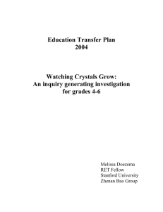 Education Transfer Plan 2004 Watching Crystals Grow: An inquiry