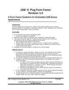 USB `A` Plug Form Factor Revision 1.0
