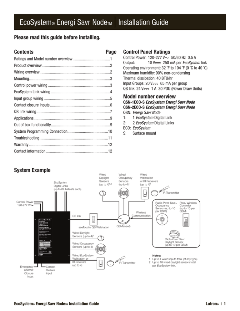 EcoSystem® Energi Savr NodeTM |Installation Guide