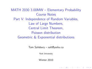MATH 2030 3.00MW – Elementary Probability Course Notes Part V