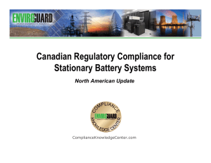 Canadian Regulatory Compliance for Stationary Battery Systems